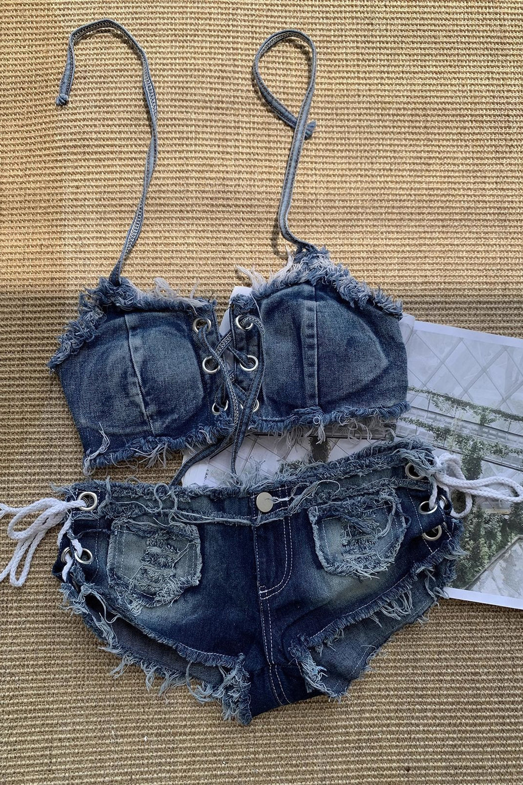Millennium Faux Denim Lace-Up Swimwear
