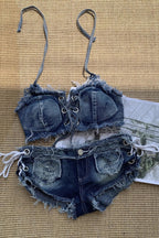 Millennium Faux Denim Lace-Up Swimwear