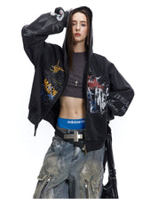 Street Style Graffiti Zip-Up Hoodie