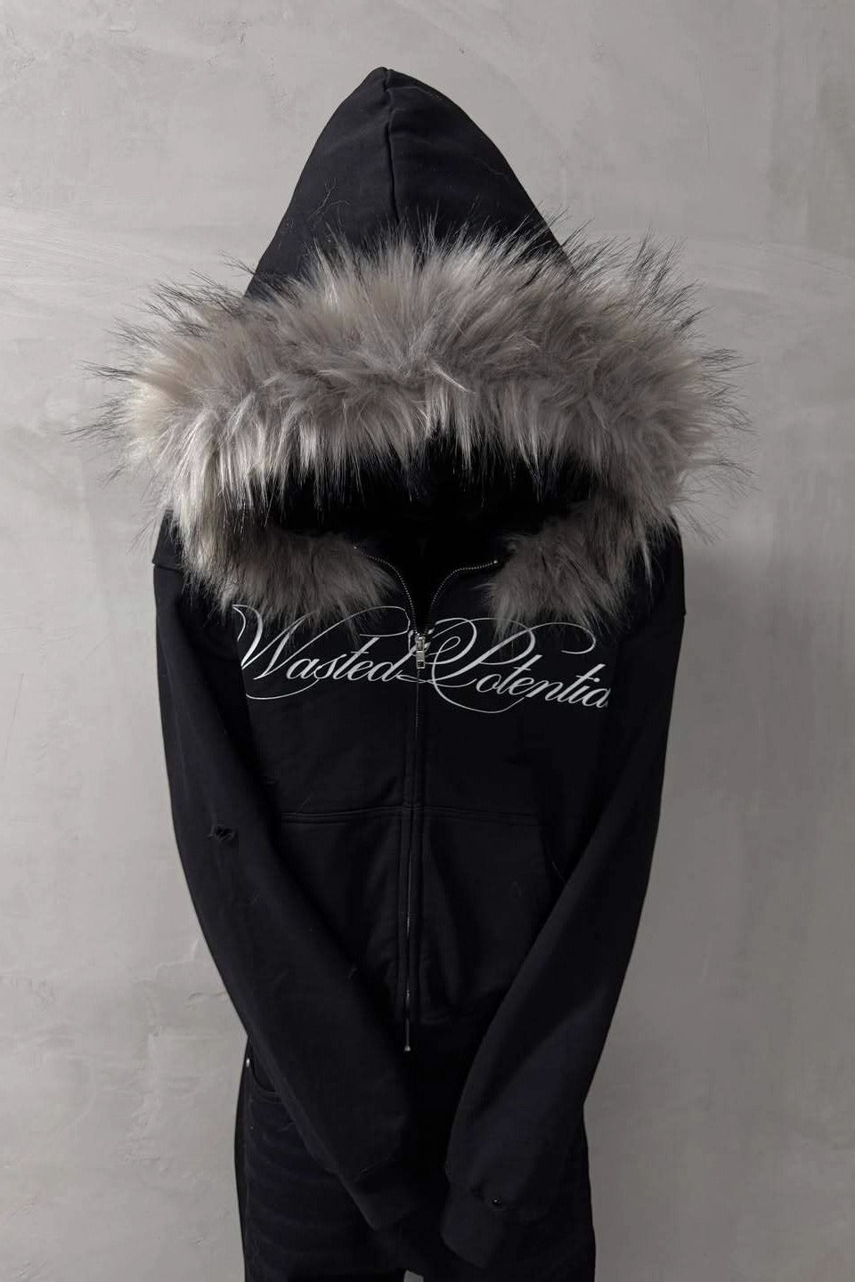 Script Graphic Contrast Fur Trim Hoodie Secondary image