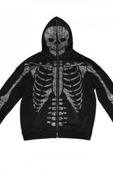 Skull 3D Print Zip-up Long Sleeve Hoodie