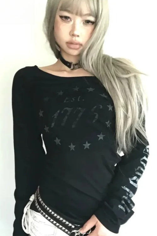 Y2K Dark American U-shaped Knit Top Secondary image