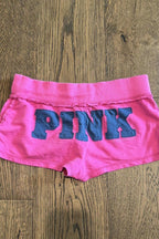 Fuchsia Love Print Low-Rise Hot Pants