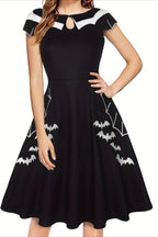 Bat Print Cutout Flared Dress