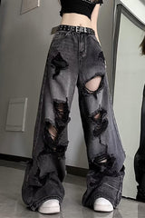 Black Baggy Distressed Denim Pant