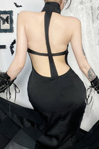 Gothic Halter Cross Backless Maxi Dress