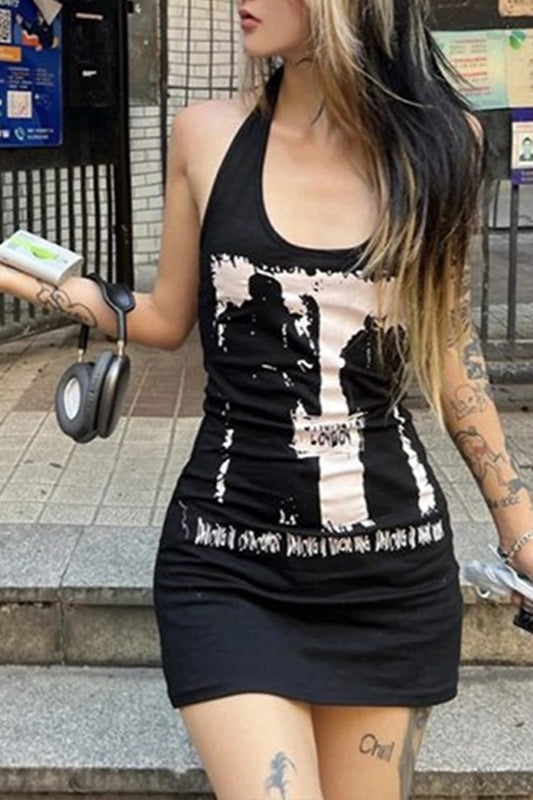Black Graphic Racerback Mini Dress Secondary image