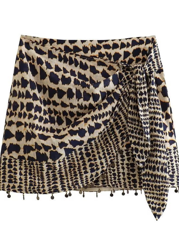 Fashion Printed Double Placket Mini Skirt