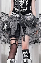 Black and White Plaid Lace Tiered Mini Skirt