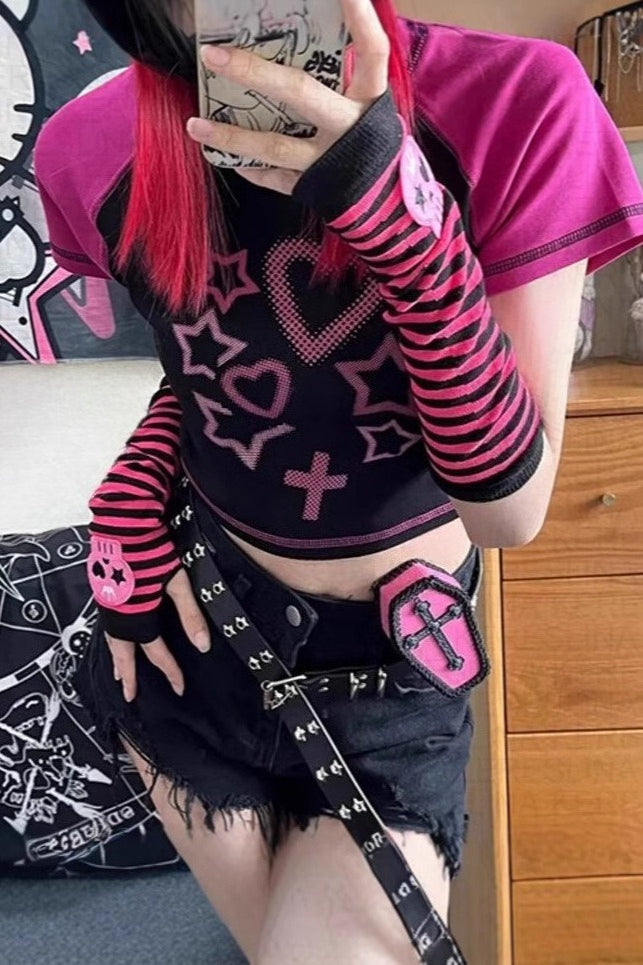Edgy Retro Print Slim Crop Top Secondary image