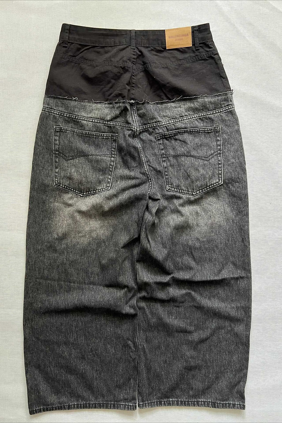 Paneled Washed Knee Length Denim Shorts