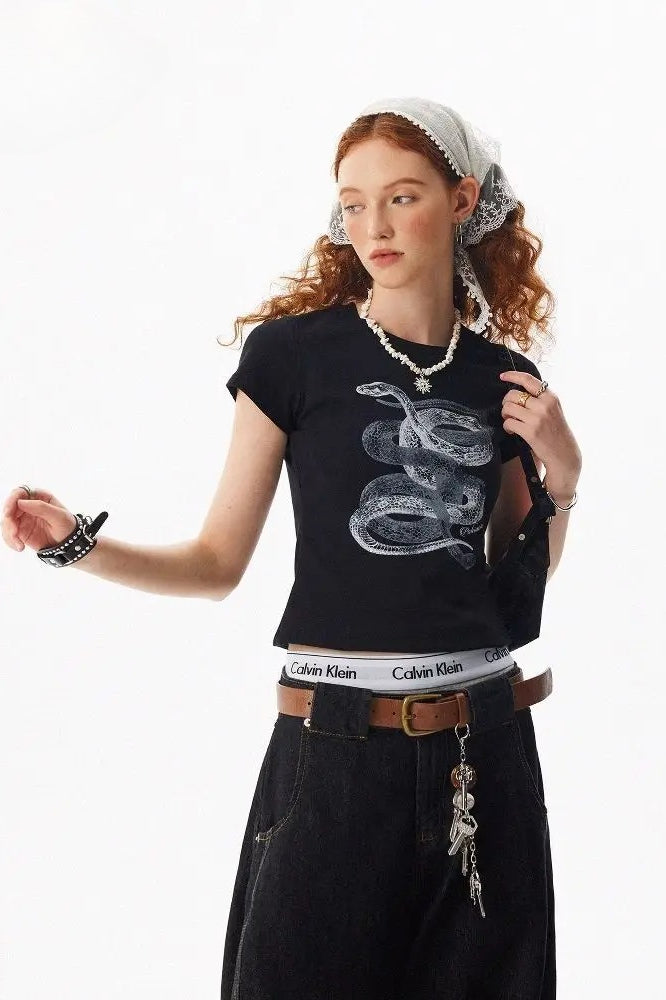 Retro Snake Cotton T-Shirt Secondary image