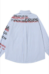 Stripe Punk Slogan Print Relaxed Fit Long Sleeve Blouse