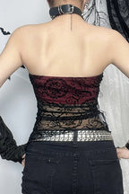 Gothic Flocked Strapless Slim Fit Tank Top