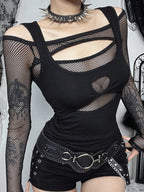 Gothic Hollow Out Off Shoulder Mesh Tank Top