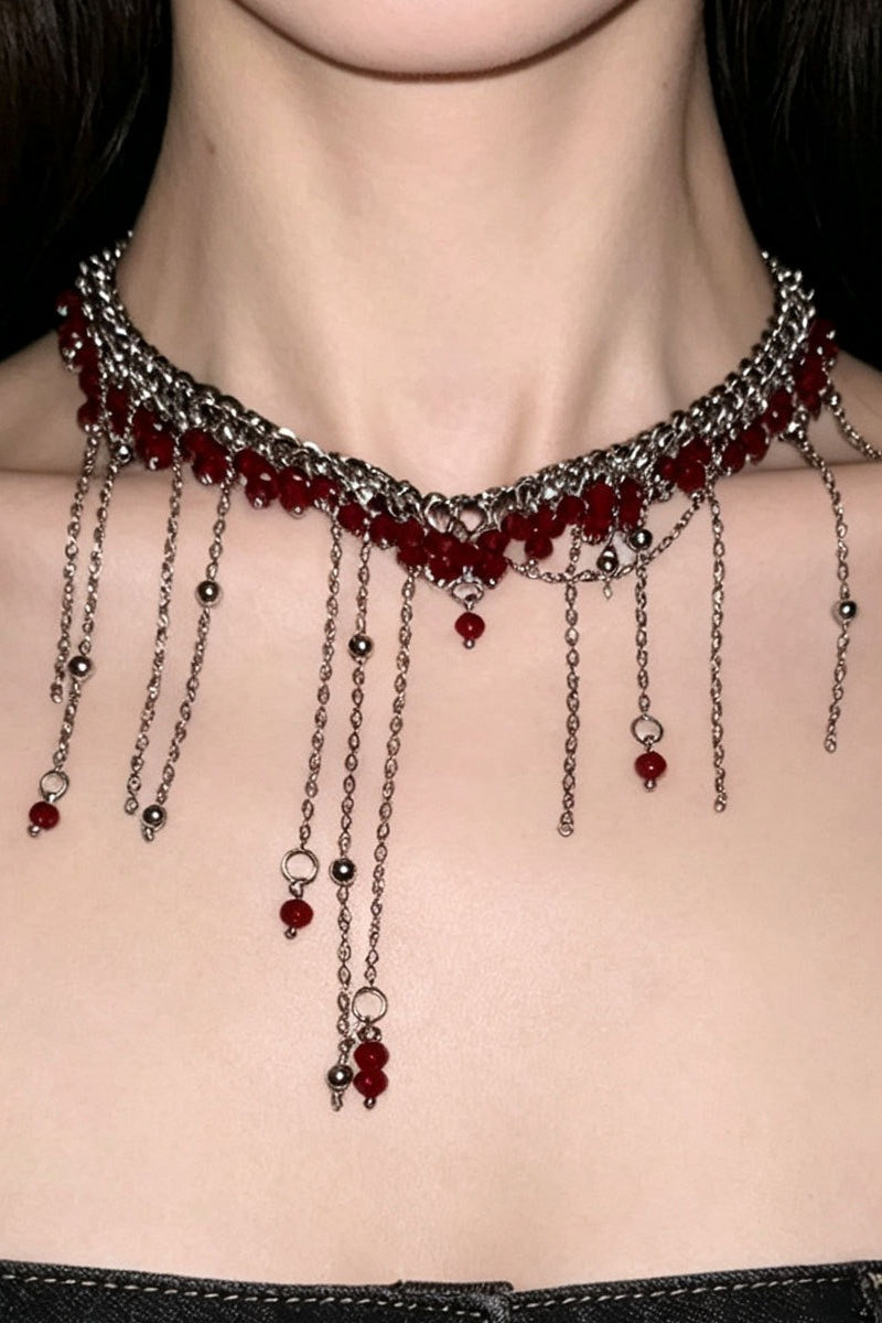 Beaded Fringe Layered Choker Necklaces