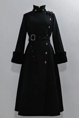 Winter Gothic Tied-Waist Slim-Fit Long Wool Coat