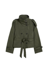 Chic Stand Collar Cropped Trench Coat