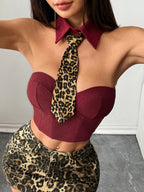 Wild Leopard Print Halter Boned Crop Corset