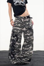 Camouflage Print Wide Leg Pants