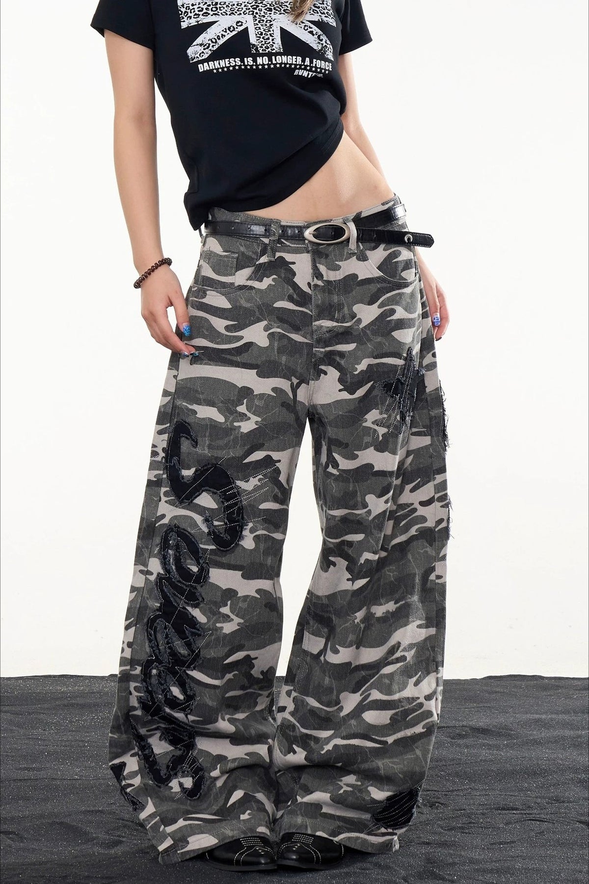 Camouflage Print Wide Leg Pants