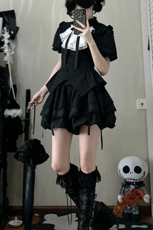 Gothic Puff Sleeve Top And Bubble Mini Skirt Set Main image