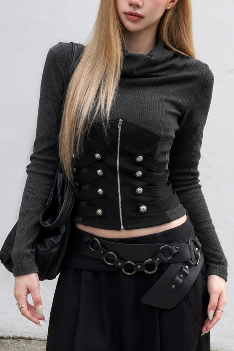 itted Ribbed Zip Detail Crop Top