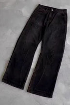 Vintage Print Loose Denim Pants