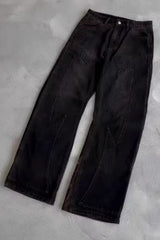 Vintage Print Loose Denim Pants
