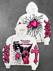 Pink Heart Angel Gothic Short Double-sided Sweatshirt