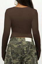 Number Print Long Sleeve Crop Tops