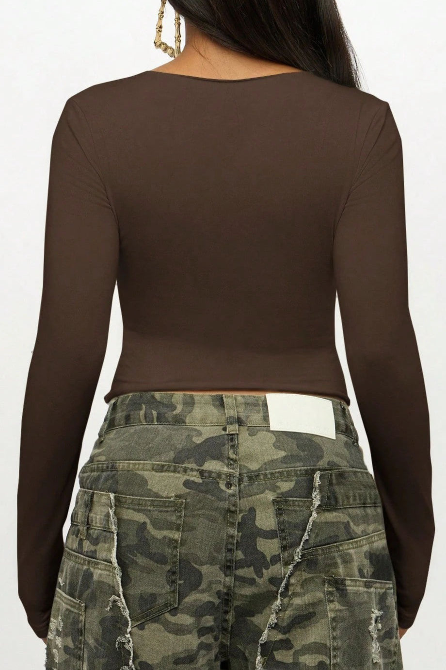Number Print Long Sleeve Crop Tops