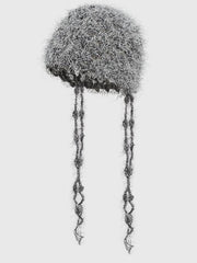 Y2K Hand crocheted Tassel Strap Retro Hollow Knitted Hat