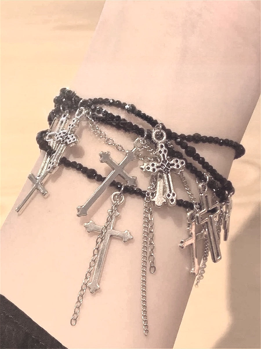Punk Cross Tassel Multi-layer Beaded Bracelet Secondary image