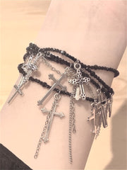 Punk Cross Tassel Multi-layer Beaded Bracelet