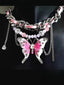 Chain Rhinestone Pink Butterfly Choker Necklace