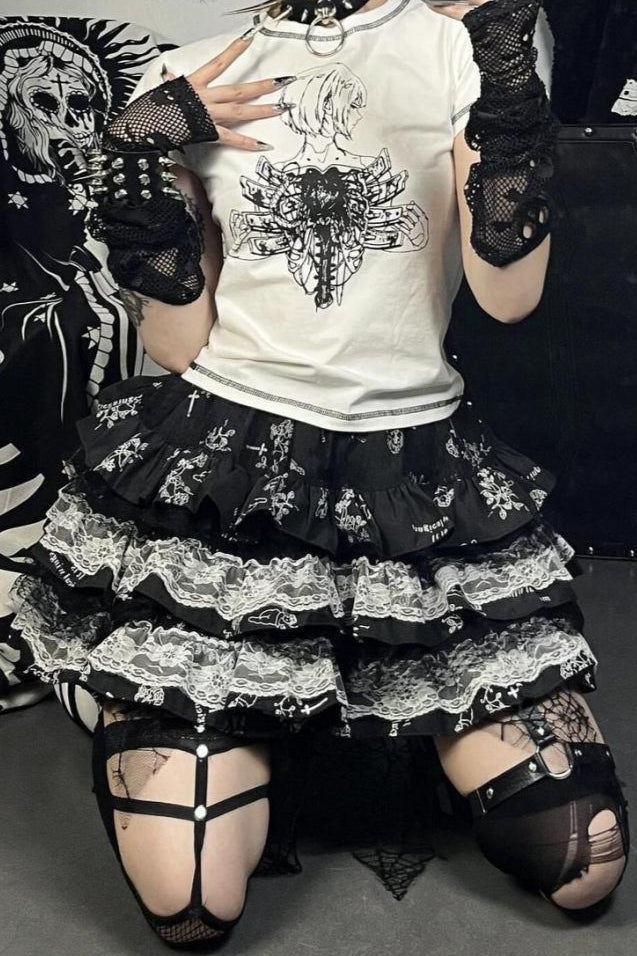 Punk E-Girl Ruffled Lace Mini Skirt Main image