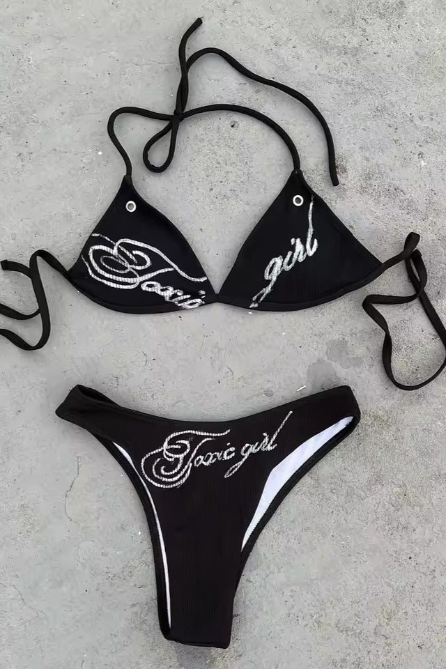 Punk Street Letter Cross Halter Swimwear