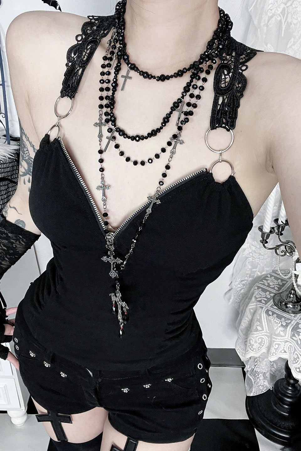 Lace Cross Halter Tank Top