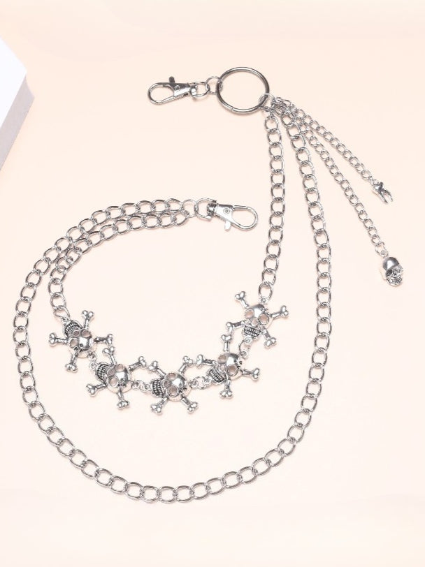 Punk Metal Skull Pendant Double Layer Waist Chain