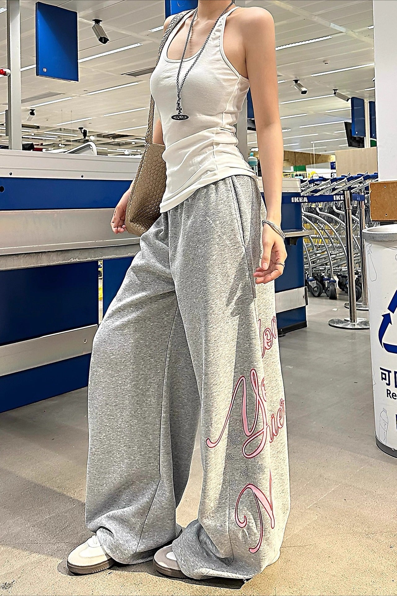 Rhinestone Letter Jazz Dance Wide Leg Pants Secondary image