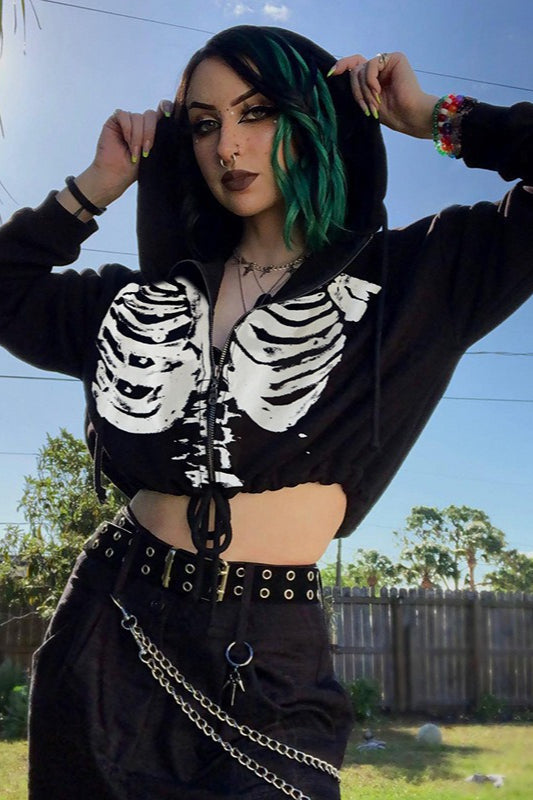 Punk Style Skeleton Print Hoodie Main image