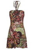 Halter Bandeau Retro Print Color Block Mini Dress
