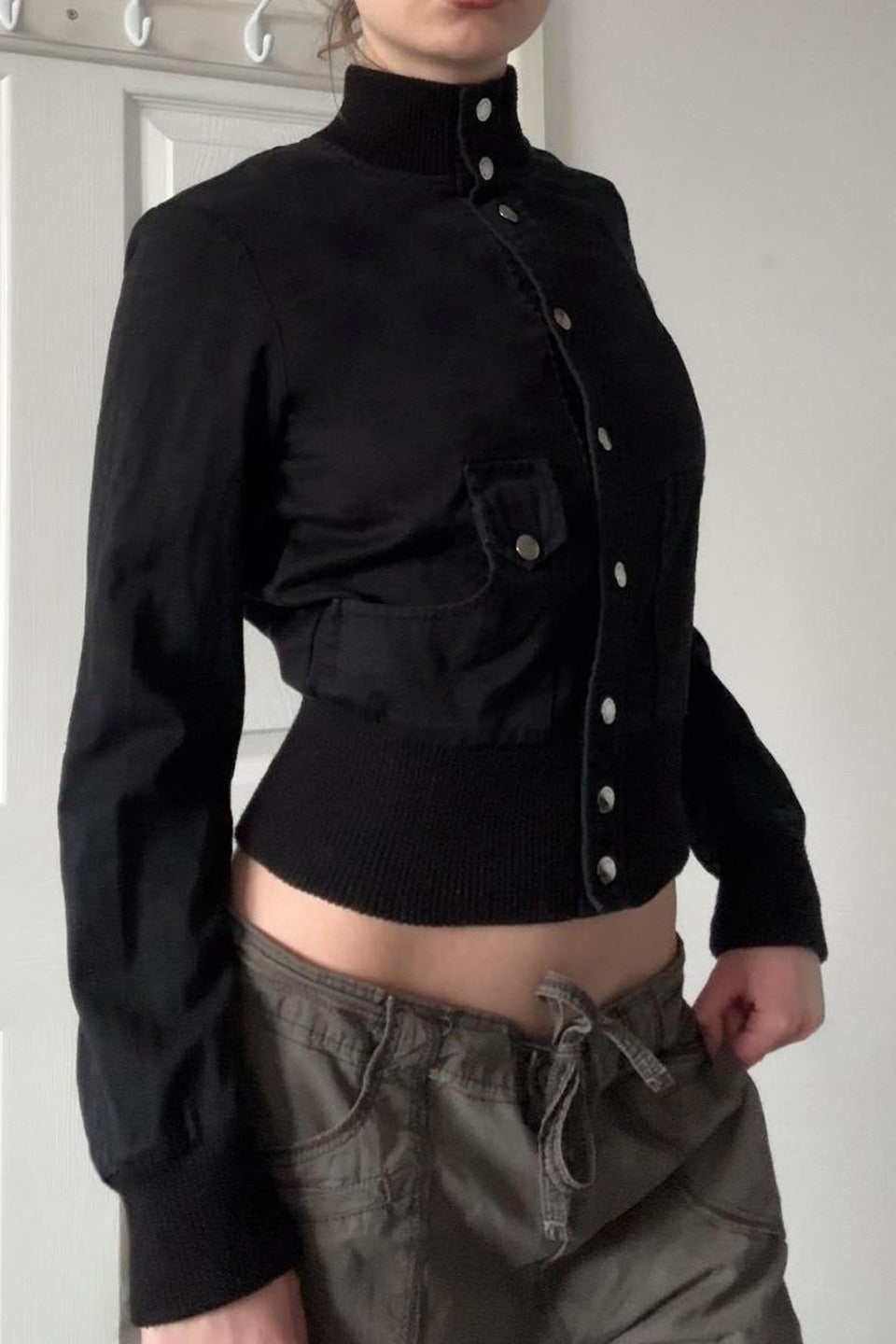 Cropped Stand Collar Button Jackets