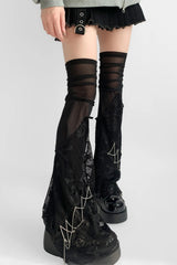 Gothic Punk Skull Chain Lace Mesh Knee High Socks