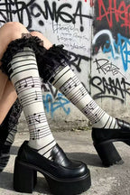 Lace Cuff Music Skull Socks
