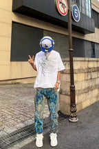 Ripped Printed Stretch Slim Denim Pants