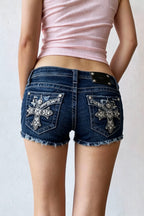 Cross Pocket Washed Denim Shorts