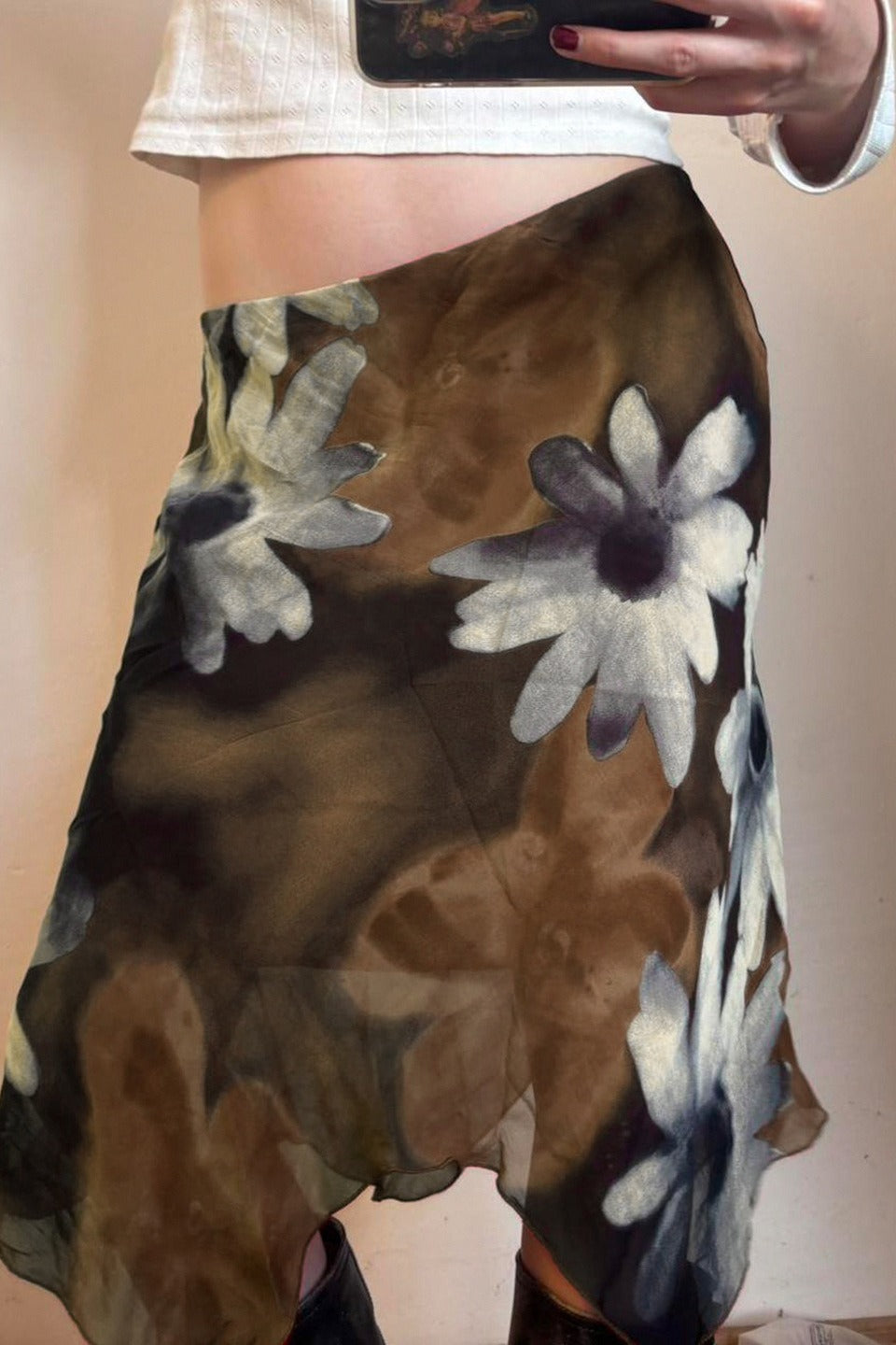 Floral Print Asymmetric Mesh Skirts