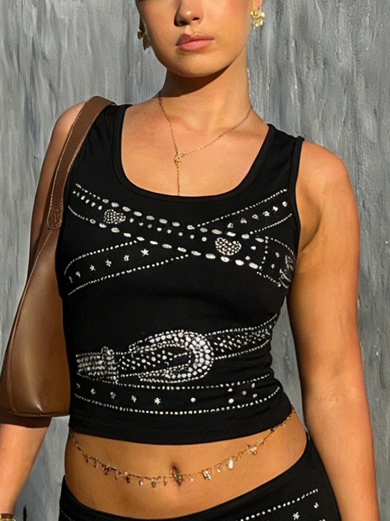 Y2K Rivet Belt Print Camis Secondary image